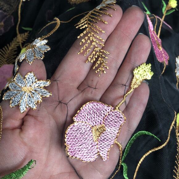 H&M Skirt Womens 8 Black Mesh Floral Embroidery Lined Boho Cottagecore Coquette‎ - Picture 6 of 16